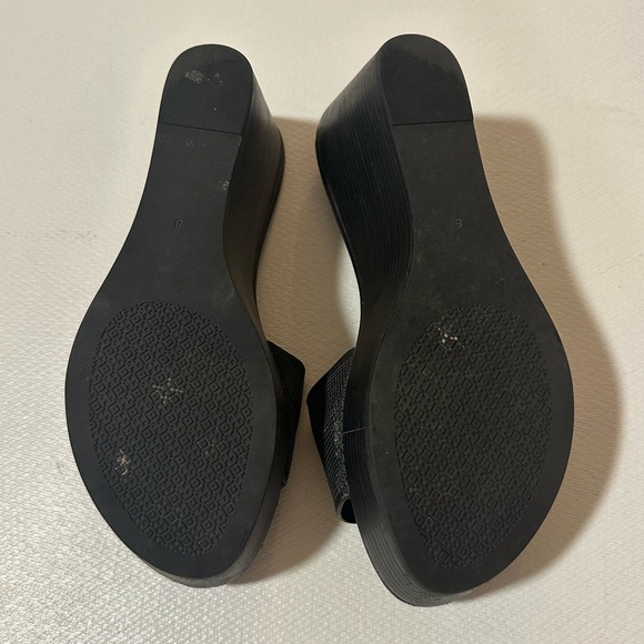Vintage Tory Burch Lowell/Patti Style Black Wedge Leather Sandals Size 8 VGUC - Picture 9 of 13